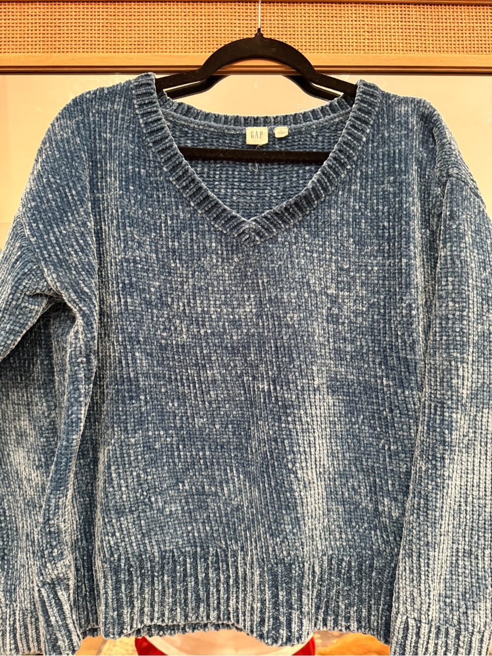 GAP Heathered Blue V-Neck Chenille Sweater